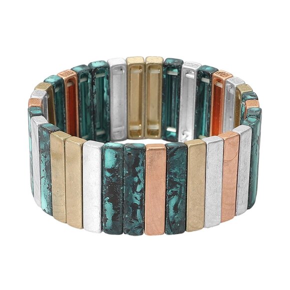 Big Bold Beautiful Metallic Gold & Silver Geometric Stretch Bracelets NEW - Picture 3 of 6